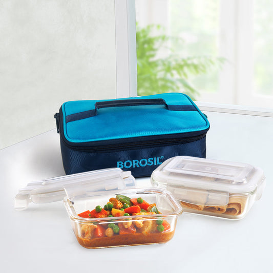Alfa Blue Glass Lunch Box, Rectangle x 2 (Flat)