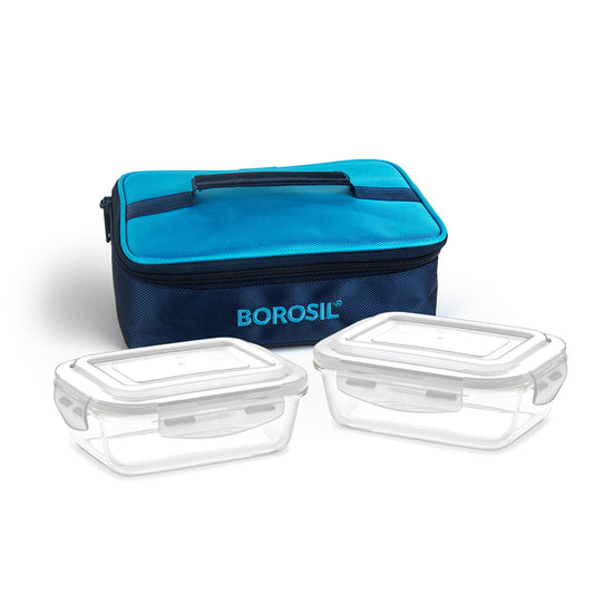 Alfa Blue Glass Lunch Box, Rectangle x 2 (Flat)