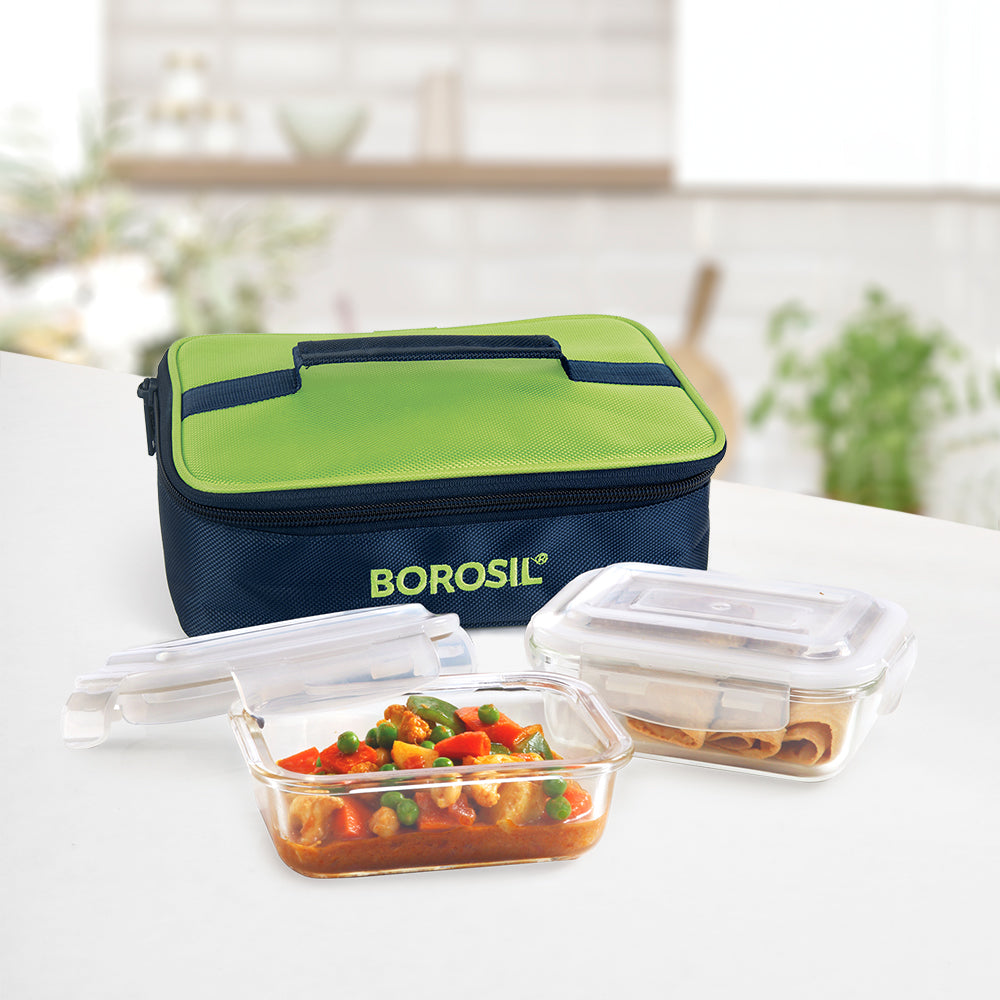 Alfa Green Glass Lunch Box, Rectangle x 2 (Flat)