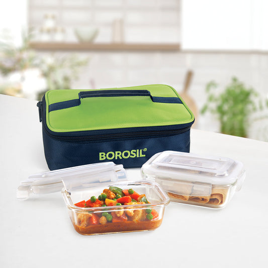 Alfa Green Glass Lunch Box, Rectangle x 2 (Flat)