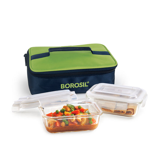 Alfa Green Glass Lunch Box, Rectangle x 2 (Flat)