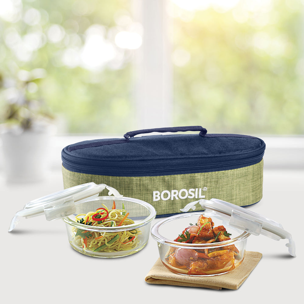 Ace Green Glass Lunch Box, Round x 2 (Flat)