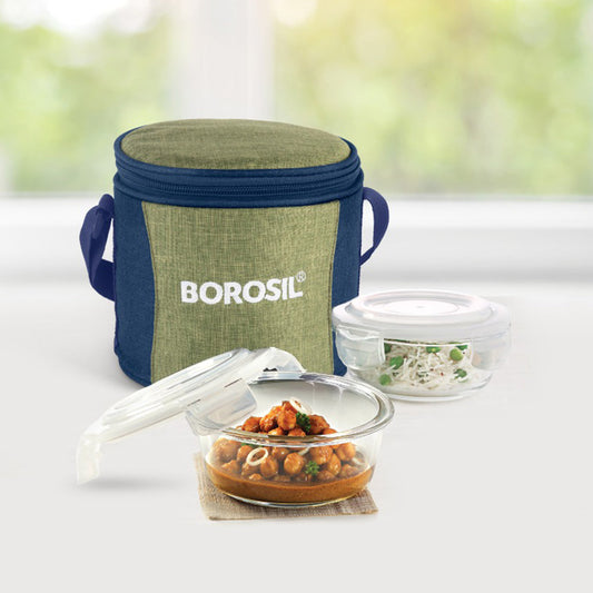 Ace Green Glass Lunch Box, Round x 2 (Tall)
