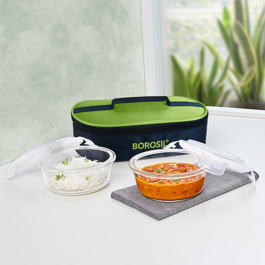 Alfa Green Glass Lunch Box, Round x 2 (Flat)
