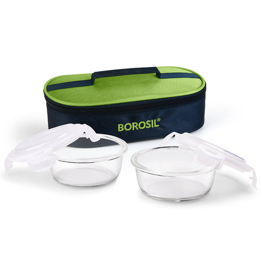 Alfa Green Glass Lunch Box, Round x 2 (Flat)
