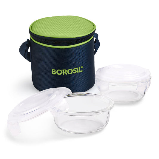 Alfa Green Glass Lunch Box, Round x 2 (Tall)