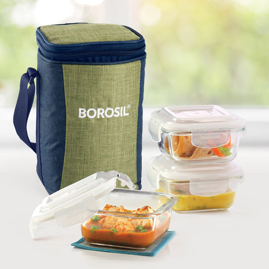 Ace Green Glass Lunch Box, Square x 3 (Tall)