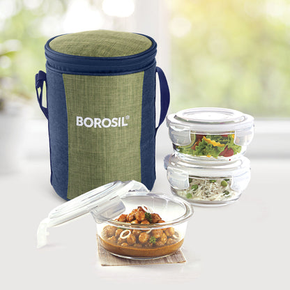 Ace Green Glass Lunch Box, Round x 3 (Tall)