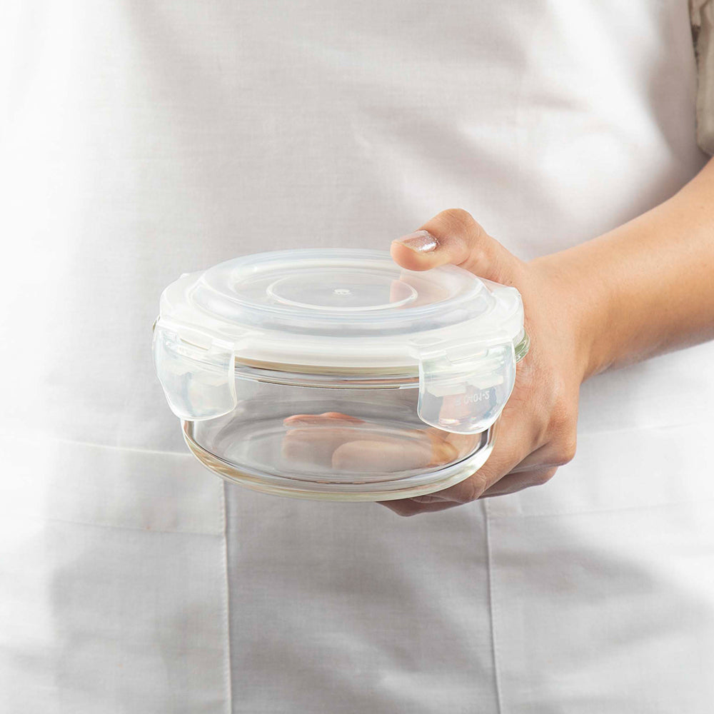 Alfa Blue Glass Lunch Box, Round x 3 (Tall)