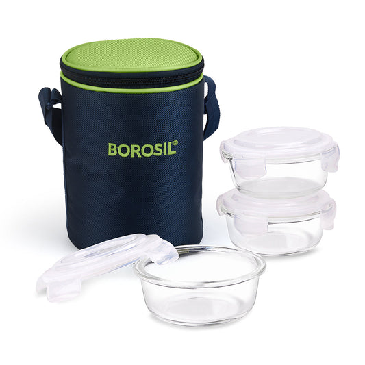 Alfa Green Glass Lunch Box, Round x 3 (Tall)