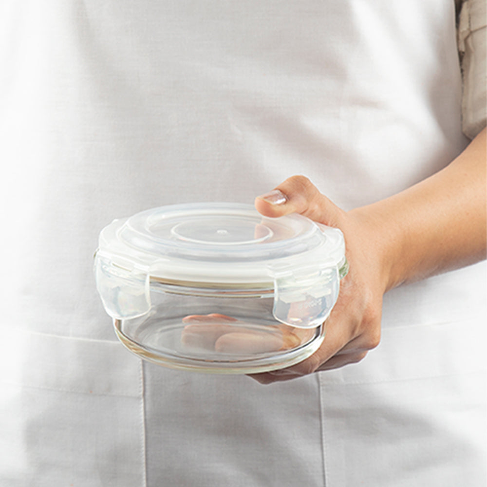 Alfa Green Glass Lunch Box, Round x 3 (Tall)
