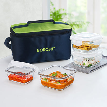 Alfa Aroma Green Glass Lunch Box, Square x 4