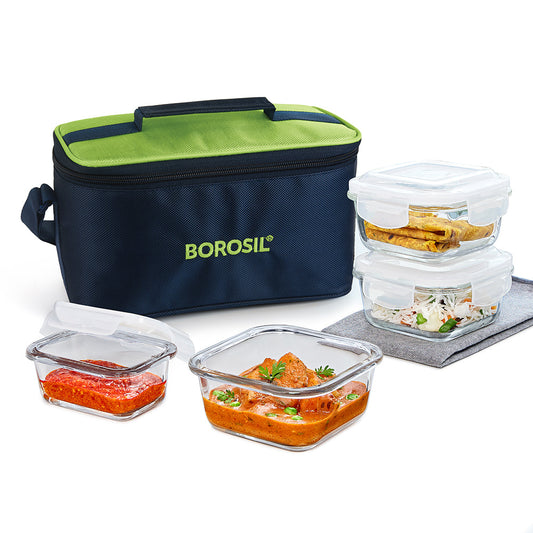 Alfa Aroma Green Glass Lunch Box, Square x 4