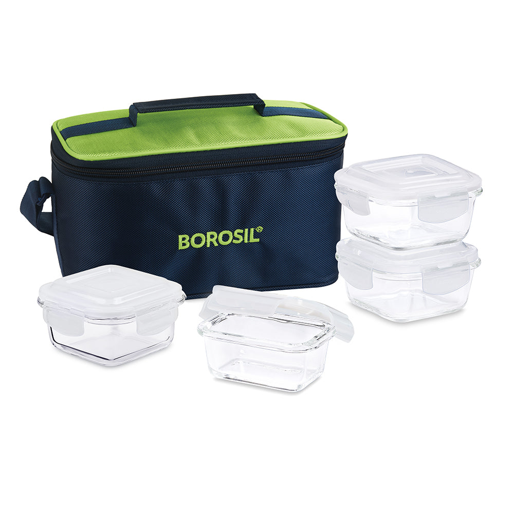 Alfa Aroma Green Glass Lunch Box, Square x 4