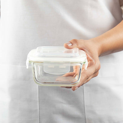 Alfa Aroma Green Glass Lunch Box, Square x 4