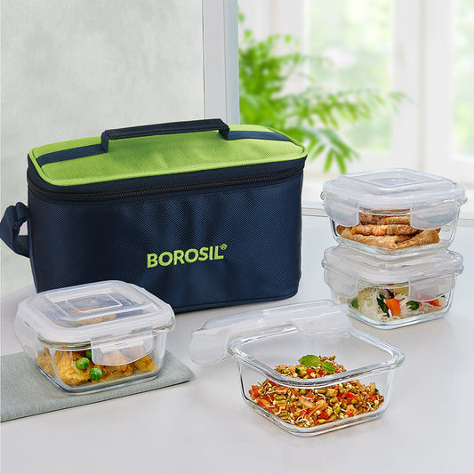 Alfa Aroma Green Glass Lunch Box, Square x 4
