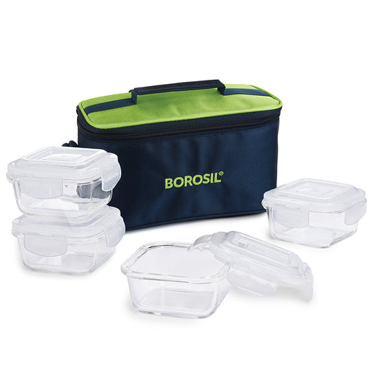 Alfa Aroma Green Glass Lunch Box, Square x 4