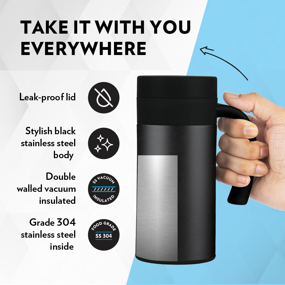 Borosil CafeTime Insulated Mug, Black, Personalise