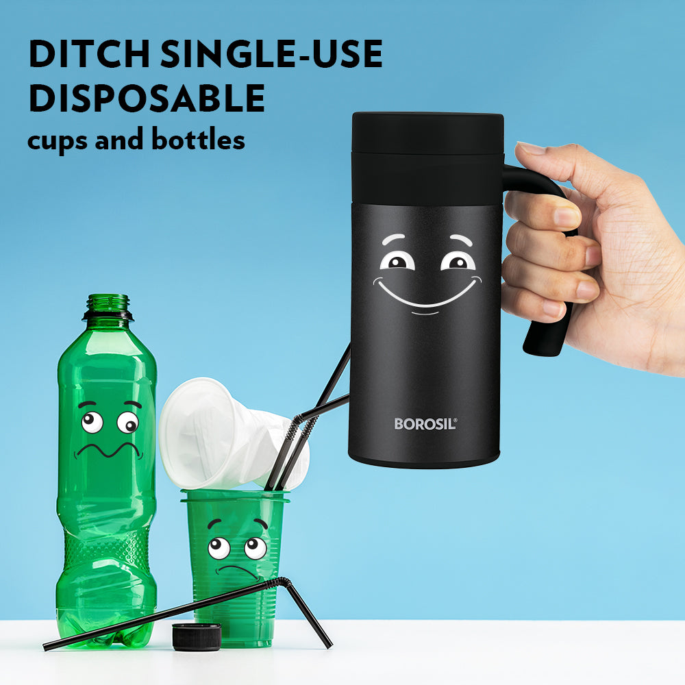 Borosil CafeTime Insulated Mug, Black, Personalise