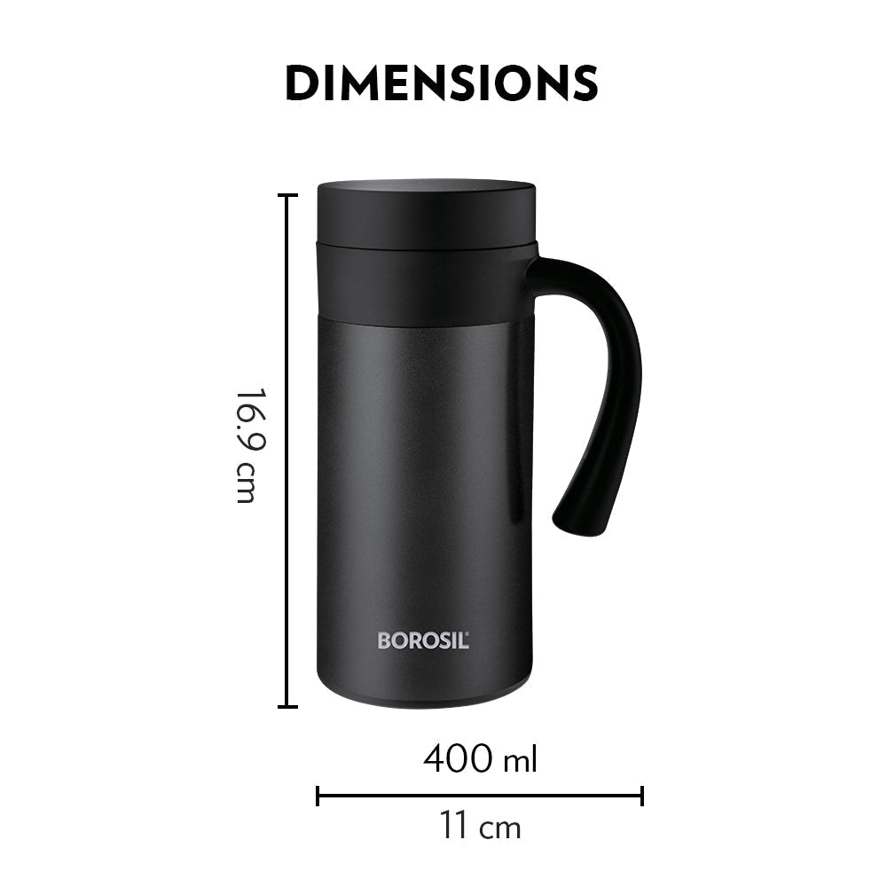 Borosil CafeTime Insulated Mug, Black, Personalise