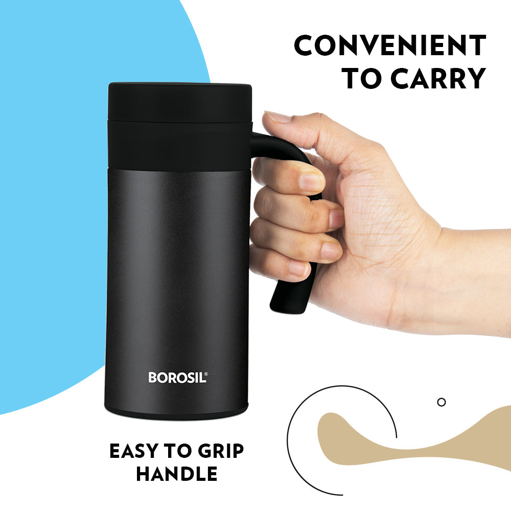 Borosil CafeTime Insulated Mug, Black, Personalise