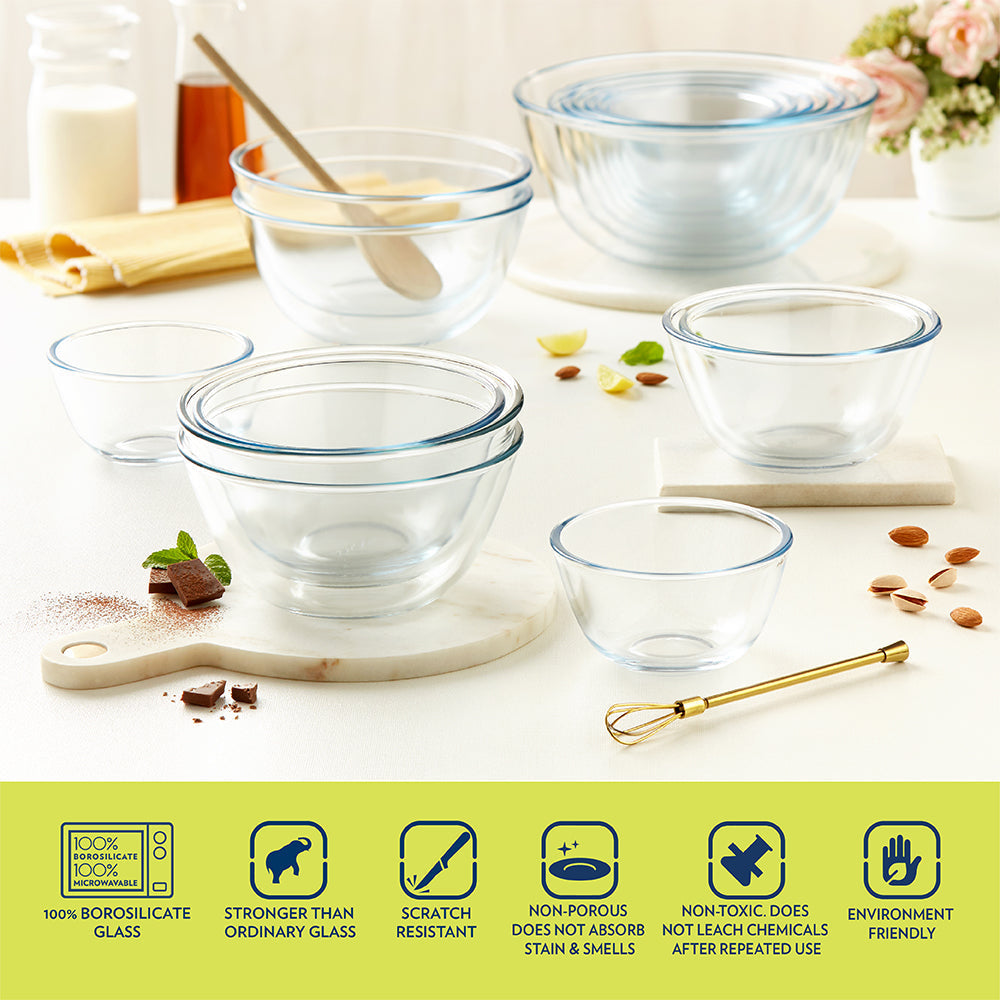 Borosil 2 Bowls w Blue Lid + 1 Bowl w/o Lid