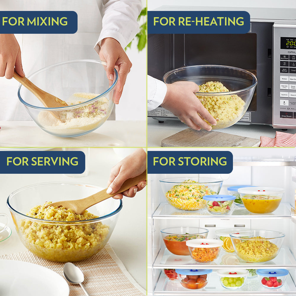 Borosil Basic Mixing Bowl w Lid Set of 3