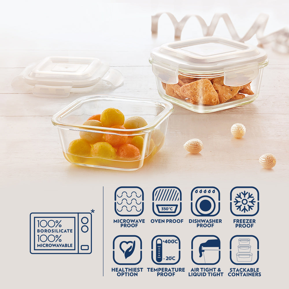 Borosil Borosilicate Set of 12 Endura Jars - Labelled Storage Jars 3 x (300 ml + 600 ml + 900 ml + 1.2 L)
