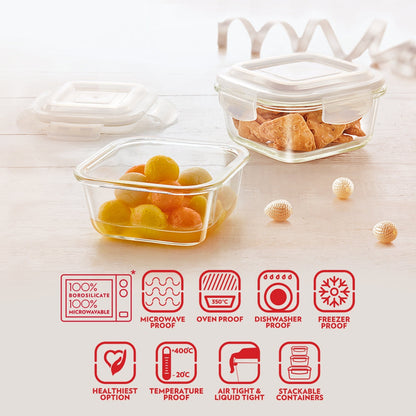 Borosil Borosilicate Glass Storage Jars Spin & Store, Set of 7