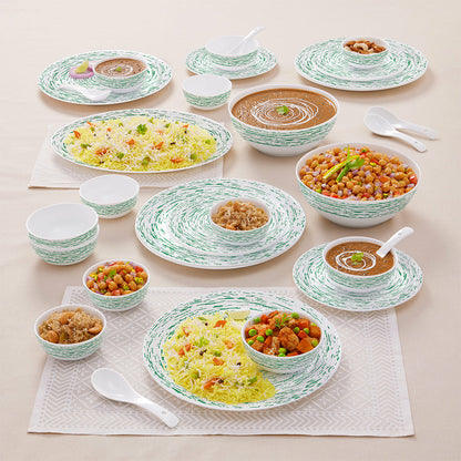 Larah by Borosil, Opalware, Microwave Safe, Green Nova Dinner Set (Serves 4,6,8)