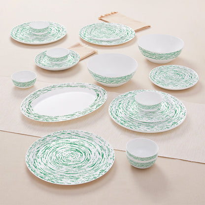 Larah by Borosil, Opalware, Microwave Safe, Green Nova Dinner Set (Serves 4,6,8)