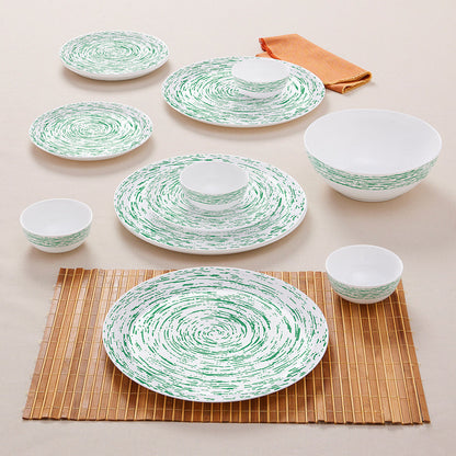 Larah by Borosil, Opalware, Microwave Safe, Green Nova Dinner Set (Serves 4,6,8)