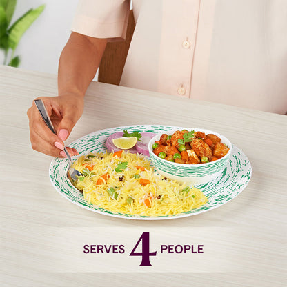 Larah by Borosil, Opalware, Microwave Safe, Green Nova Dinner Set (Serves 4,6,8)