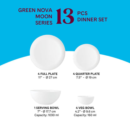 Larah by Borosil, Opalware, Microwave Safe, Green Nova Dinner Set (Serves 4,6,8)