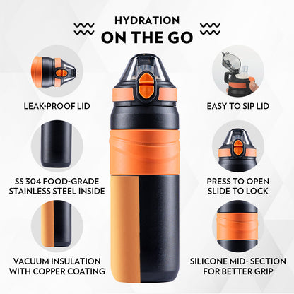 Borosil Adventure Bottle, Black