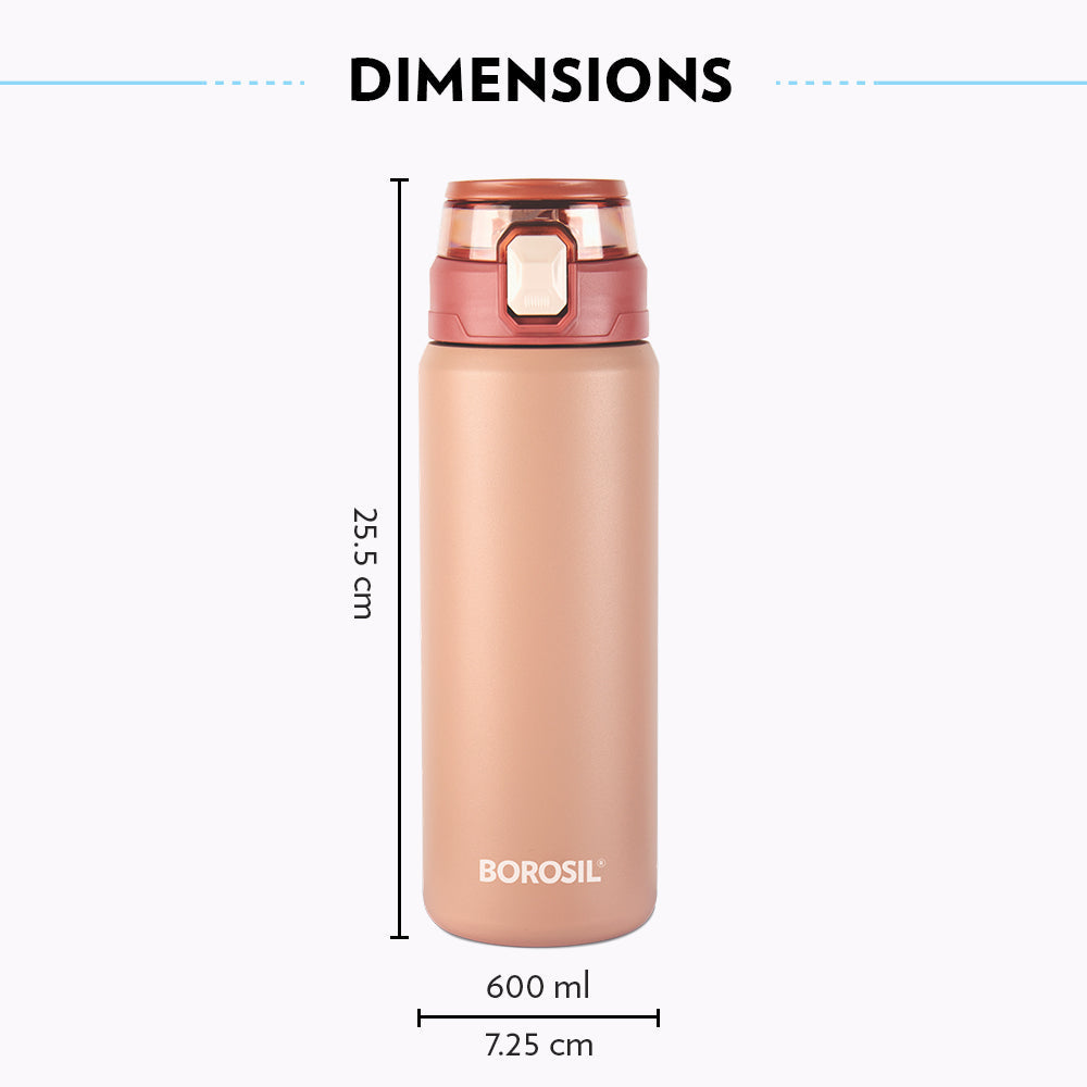 Aquasport Insulated Bottle, 600 ml, Peach - Personalise