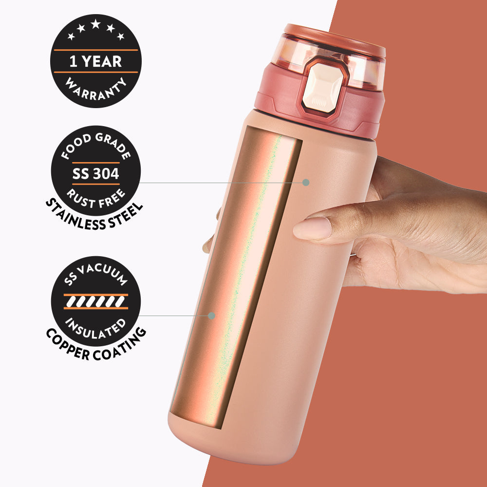Aquasport Insulated Bottle, 600 ml, Peach - Personalise