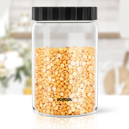 Borosil Endura Airtight Glass Jar, Black Lid