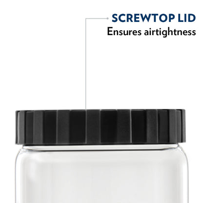 Borosil Endura Airtight Glass Jar, Black Lid