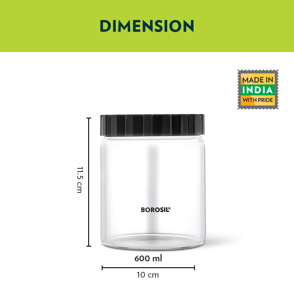 Borosil Endura Airtight Glass Jar, Black Lid