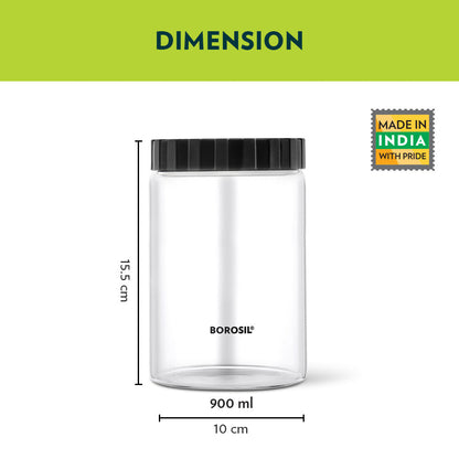 Borosil Endura Airtight Glass Jar, Black Lid