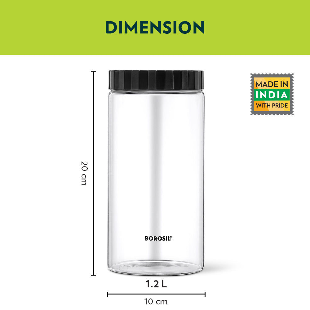 Borosil Endura Airtight Glass Jar, Black Lid