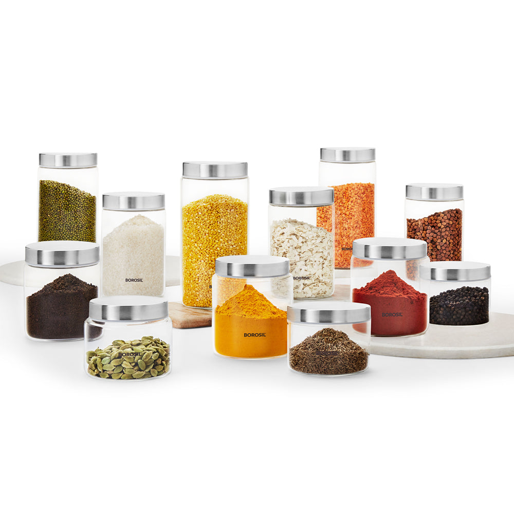 Borosil Endura Airtight Glass Jar Set of 12