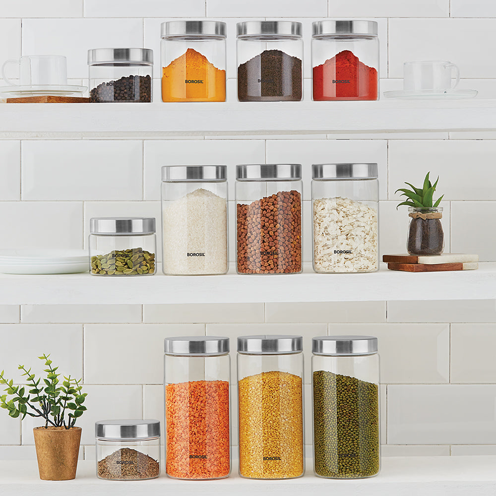 Borosil Endura Airtight Glass Jar Set of 12