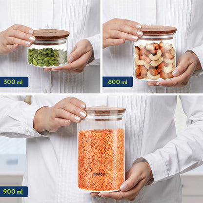 Borosil Classic Jar with Wooden Lid, Set of 3