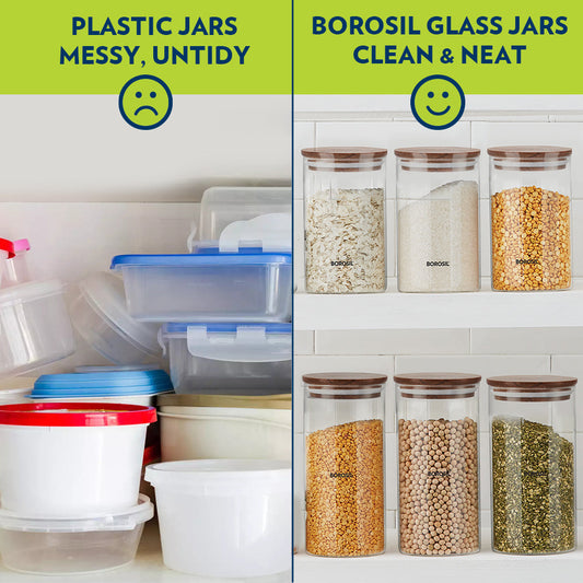 Borosil Classic Jar with Wooden Lid, Set of 3
