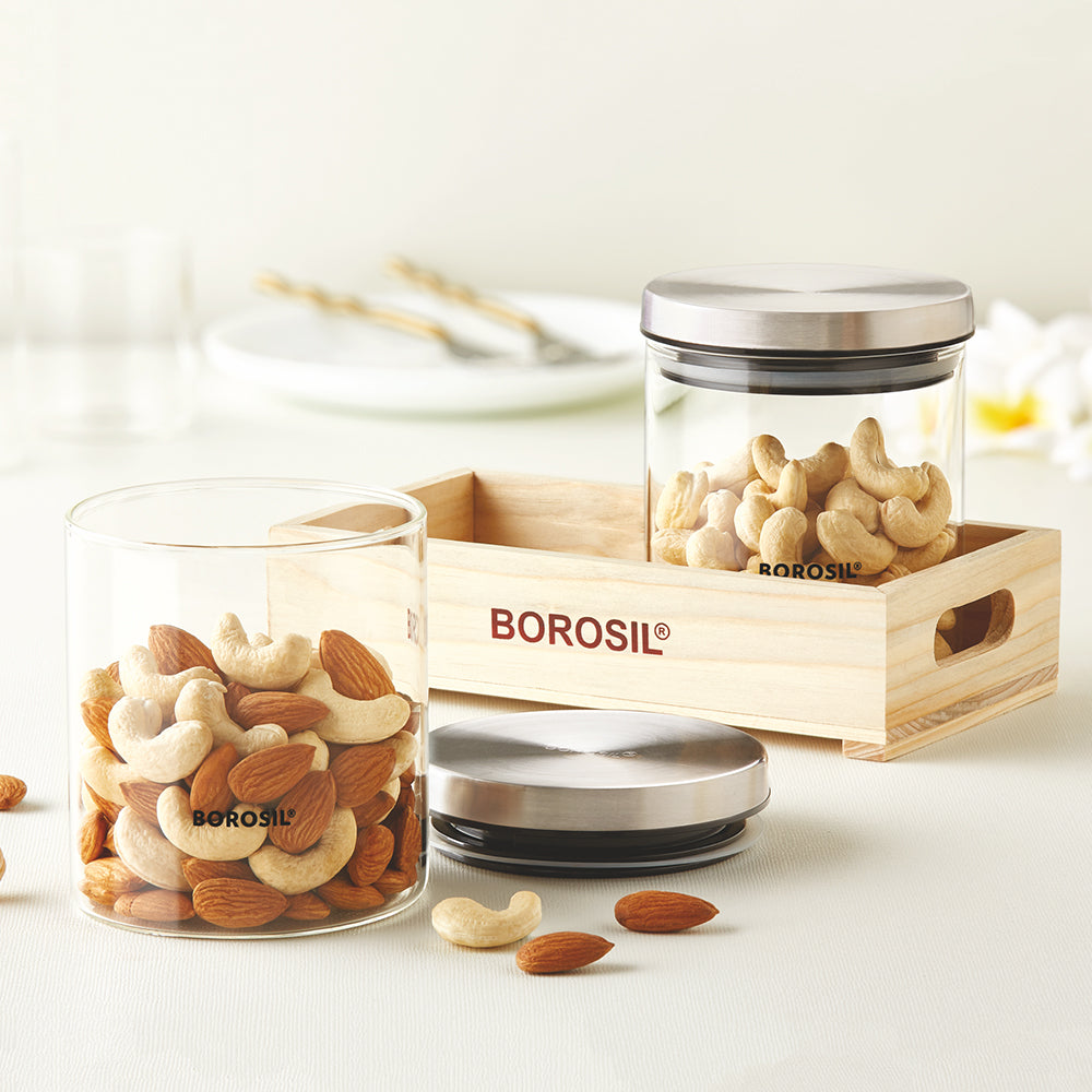 Borosil 2 Classic Jars w Wooden Tray