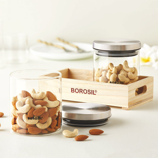 Borosil 2 Classic Jars w Wooden Tray