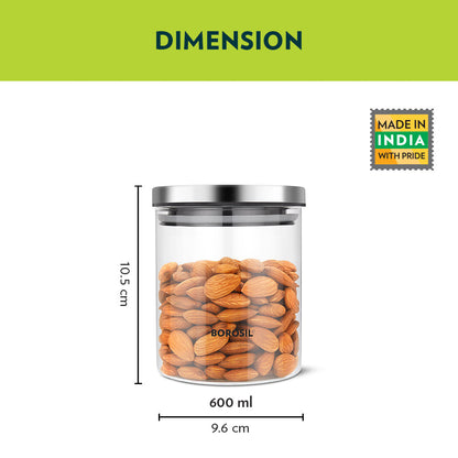 Borosil Classic Storage Jar Set of 2, 600 ml