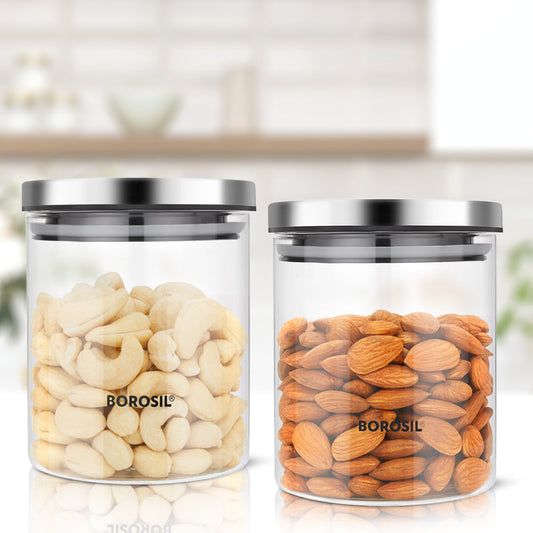 Borosil Classic Storage Jar Set of 2, 600 ml